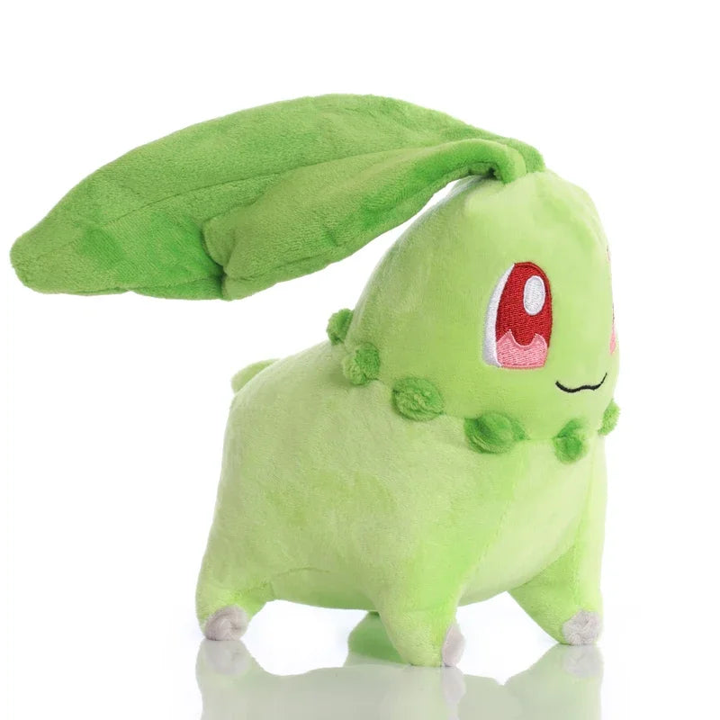 Pokemon plush doll Cyndaquil-style green stuffed toy with leaf detail, soft anime plush gift for kids and collectors