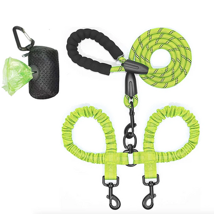 Pet Dog Leashes Walk 2 Two Dogs Nylon Leash Coupler Double Ropes Twin Leads Walking Dog with Poop Bag Multi Leashes 1.5+0.5M