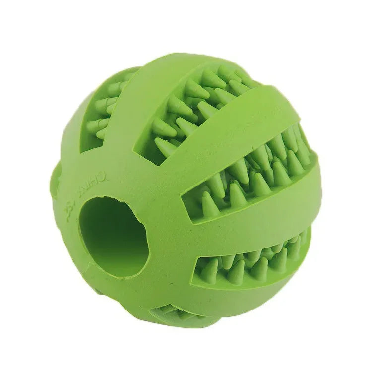 Green nontoxic dog chew toy ball, bite-resistant rubber treat feeder for dogs, puppies and cats, tooth cleaning chew toy