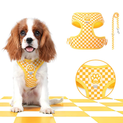 plaid dog harness and leash set for small dogs and cats, adjustable soft padded vest with buckle for comfortable walking