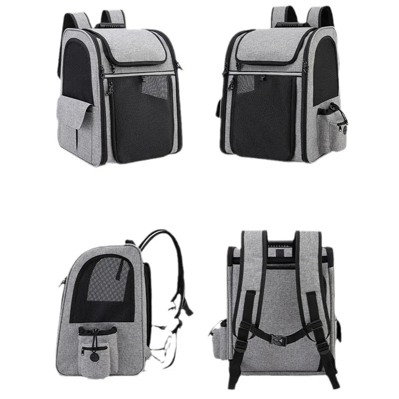Expandable pet backpack carrier for cats and dogs, portable breathable foldable Oxford cloth carrier with large capacity