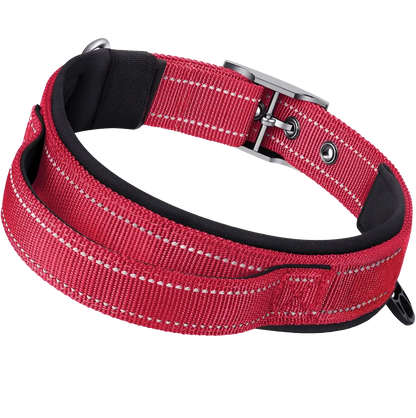 heavy duty tactical dog collar red reflective padded quick release military collar with handle for medium and large dogs