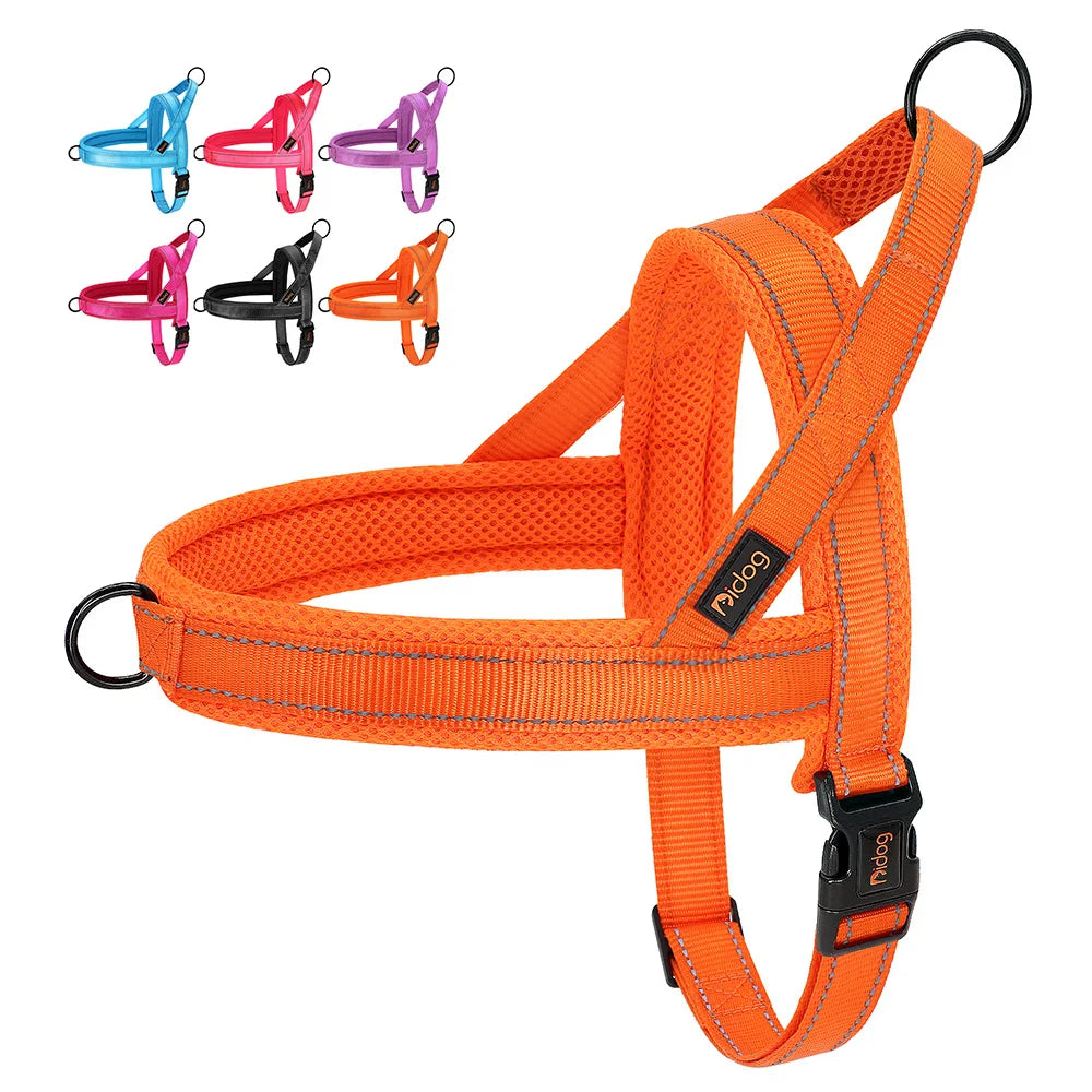 reflective no pull dog harness for small medium large dogs, adjustable padded nylon vest, escape proof, orange