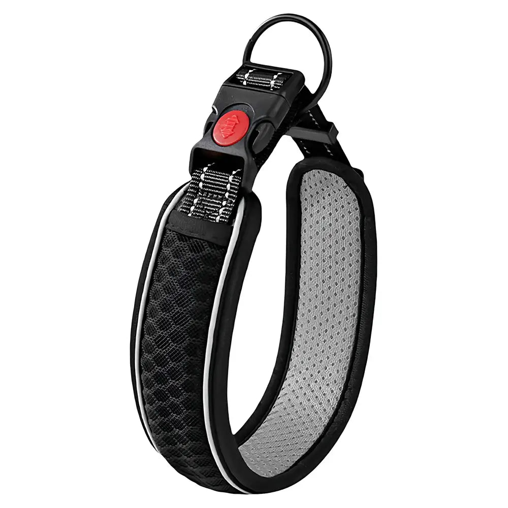 reflective adjustable dog collar black breathable mesh pet collar for small medium large dogs with durable buckle