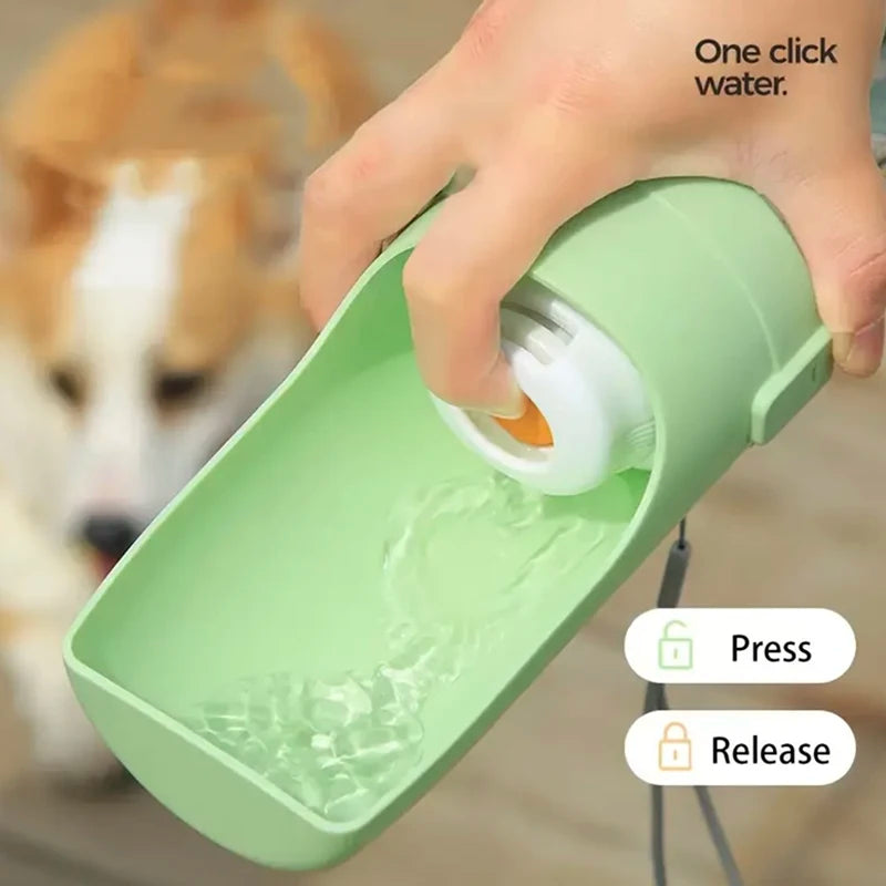 portable pet water bottle with food container, foldable travel bowl for dogs and cats, one-click water dispenser
