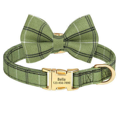 Custom Dog Collar Nylon Puppy Dog Collars With Cute Bowknot Engraved Pet Necklace Dog Collars For Small Medium Dogs Chihuahua