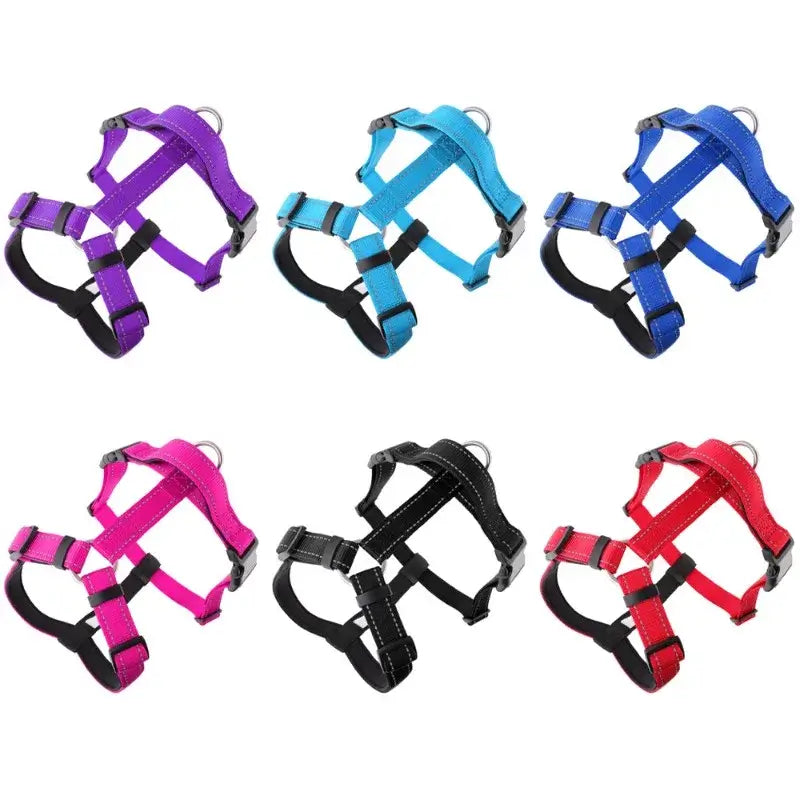 Colorful dog harness vest with reflective nylon straps, quick release closure, for small to large dogs