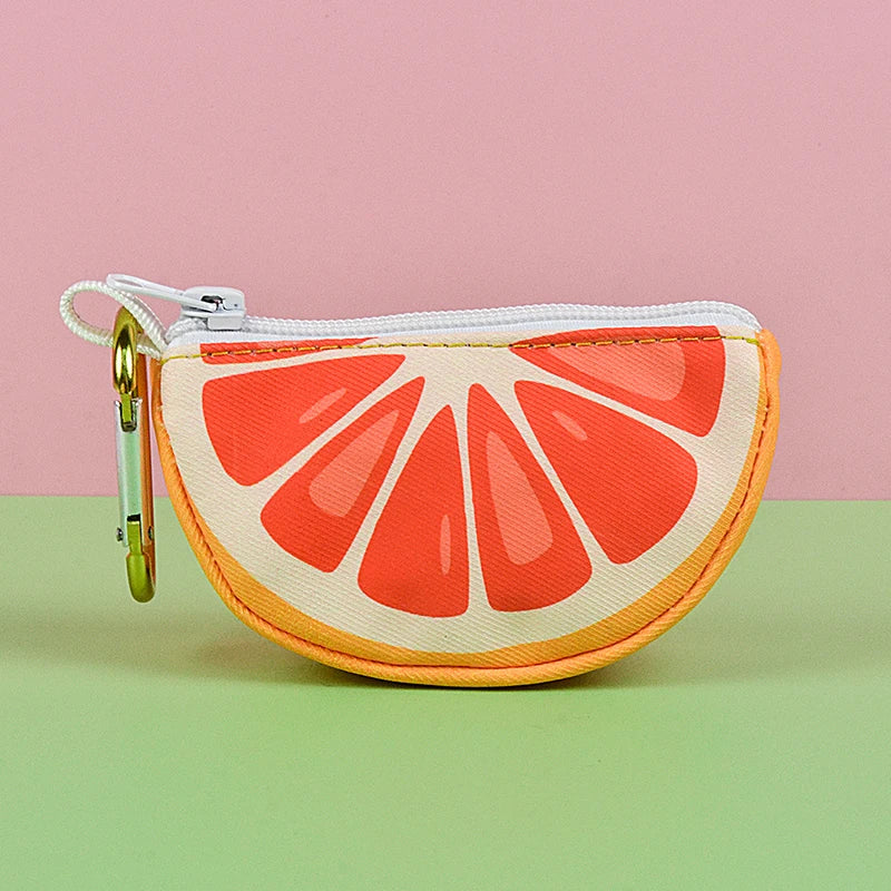 dog poop bag holder dispenser citrus slice pouch with zipper clip, cute portable leash-attached pet waste bag holder