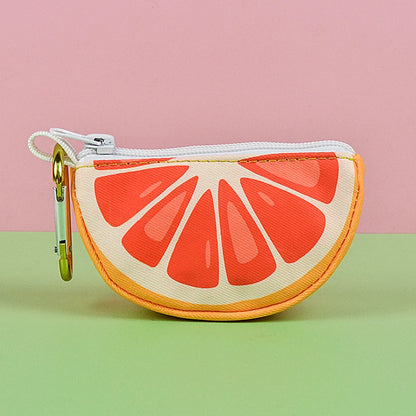 dog poop bag holder dispenser citrus slice pouch with zipper clip, cute portable leash-attached pet waste bag holder