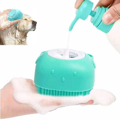 silicone pet bath massage gloves dog and cat shower brush with shampoo dispenser for gentle grooming