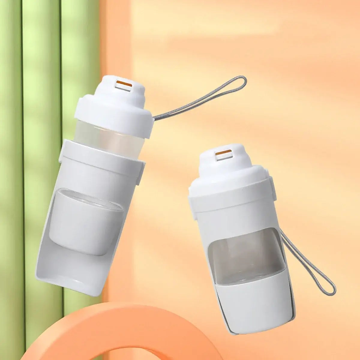 portable pet water bottle with food container, 500ml dog travel feeder with strap for outdoor pets