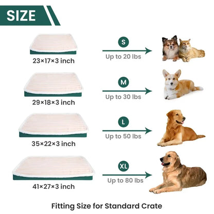 calming dog bed size chart for standard crate, washable memory foam pet mattress with non-slip bottom, fits up to 80 lbs