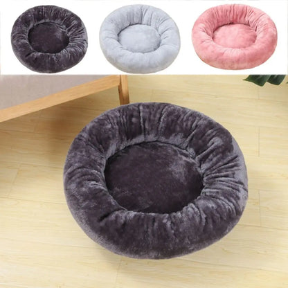 donut dog bed plush round washable pet bed for dogs and cats, soft warm cushioned comfort sleeping nest