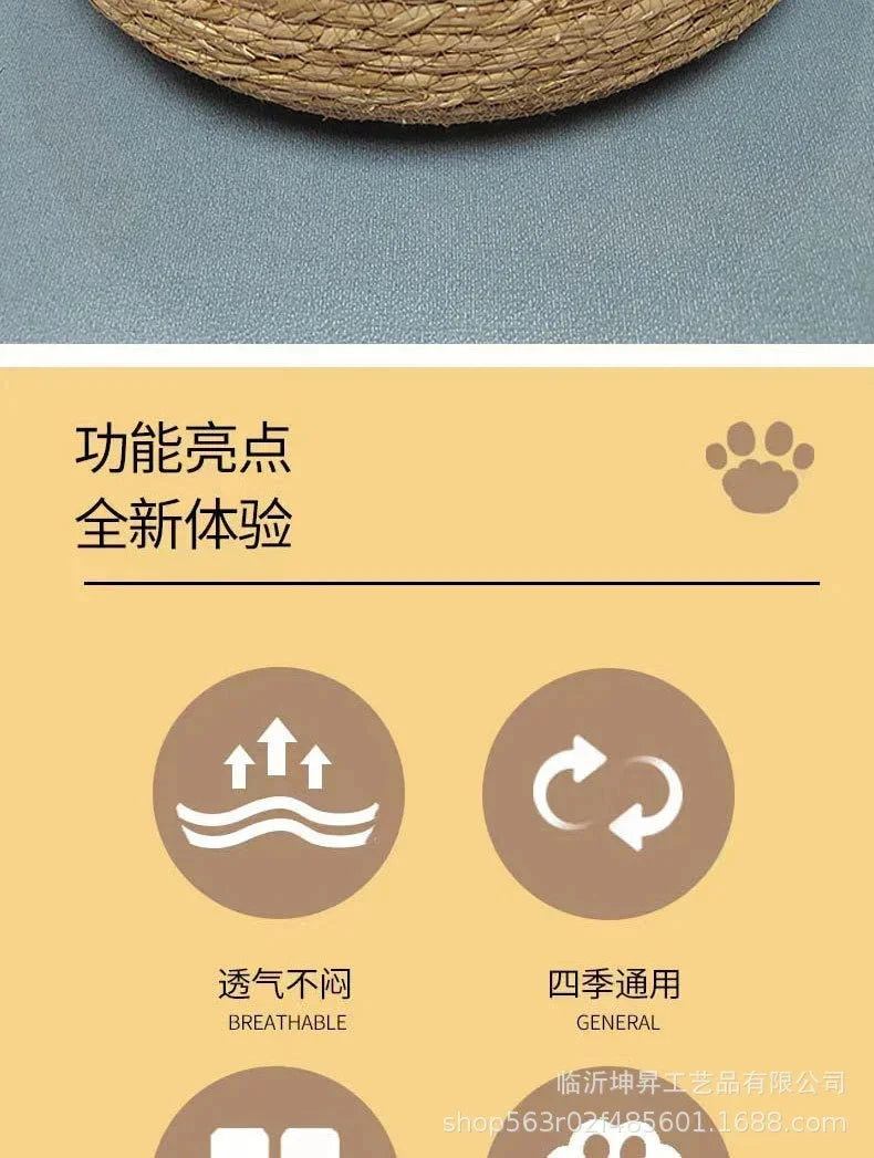 rattan cat basket bed round donut pet nest with soft cushion, cozy breathable sleeping bed for cats and small dogs