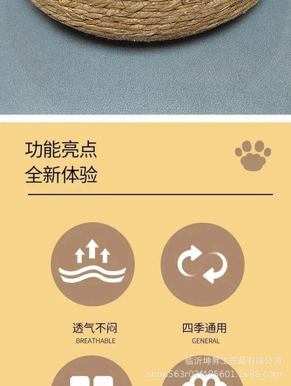 rattan cat basket bed round donut pet nest with soft cushion, cozy breathable sleeping bed for cats and small dogs