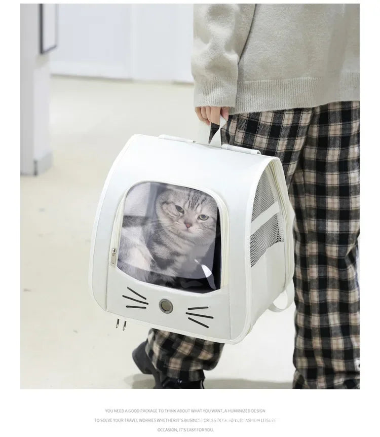 breathable pet carrier backpack for cats and small dogs, white cat backpack carrier with mesh window and handle