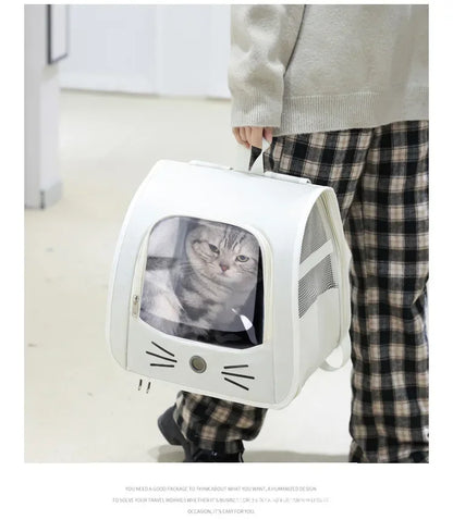 breathable pet carrier backpack for cats and small dogs, white cat backpack carrier with mesh window and handle