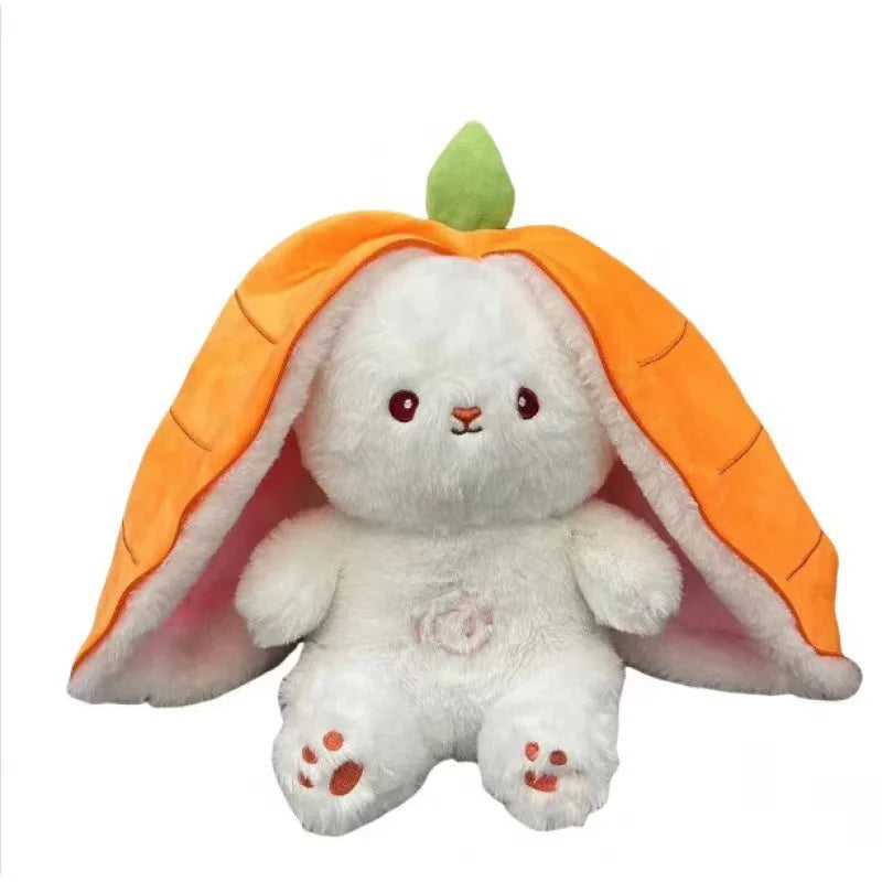glowing stuffed animal sleep aid plush bunny under orange pumpkin hood, soft calming bedtime toy for kids