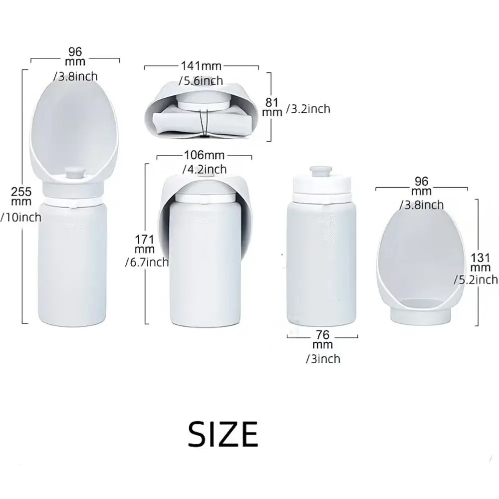 portable dog water bottle size chart showing foldable silicone bottle dimensions for travel and outdoor walks