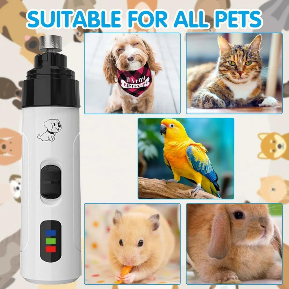 Rechargeable pet nail grinder for dogs, cats, birds, hamsters, and rabbits with quiet USB charging nail care