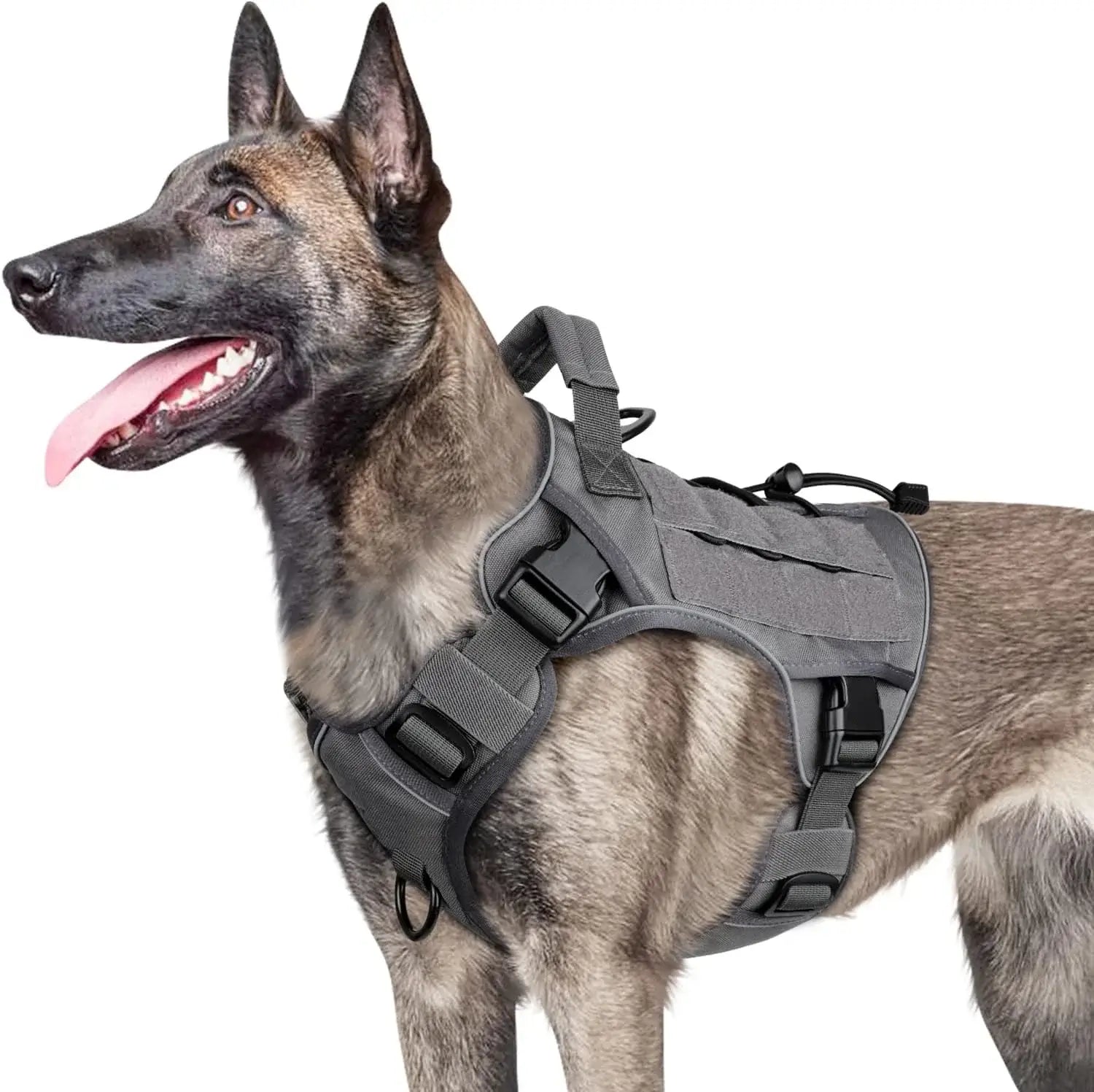 Gray no-pull tactical dog harness for large dogs with handle and reflective military vest for Labrador Retriever
