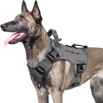 Gray no-pull tactical dog harness for large dogs with handle and reflective military vest for Labrador Retriever