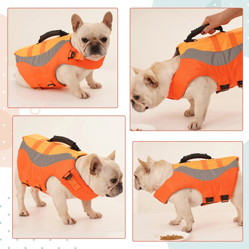 reflective dog life jacket orange Benepaw pet life vest with rescue handle and leash ring for boating and swimming