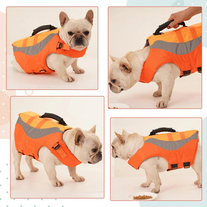 reflective dog life jacket orange Benepaw pet life vest with rescue handle and leash ring for boating and swimming