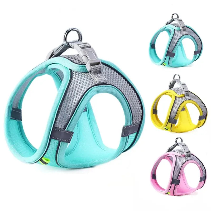 Adjustable reflective dog harness vest for small and medium pets, breathable nylon chest rope set for safe walking
