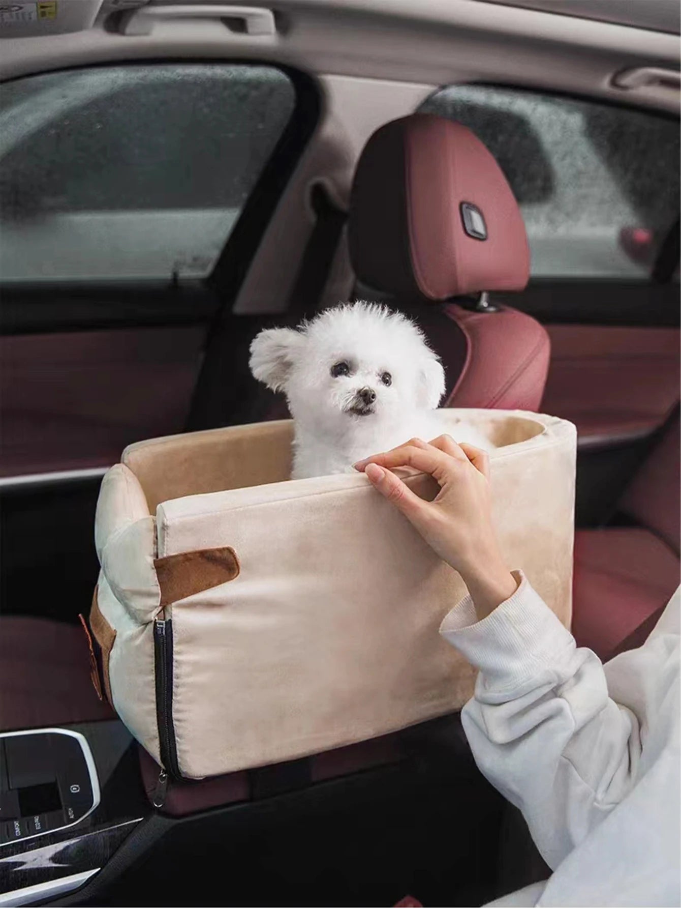 small dog car bed for pets, breathable corduroy basket sofa bed for safe and cozy car travel