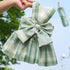 plaid pet dress with leash green summer dress set for small dogs cats kitten fashion JK dress with bow