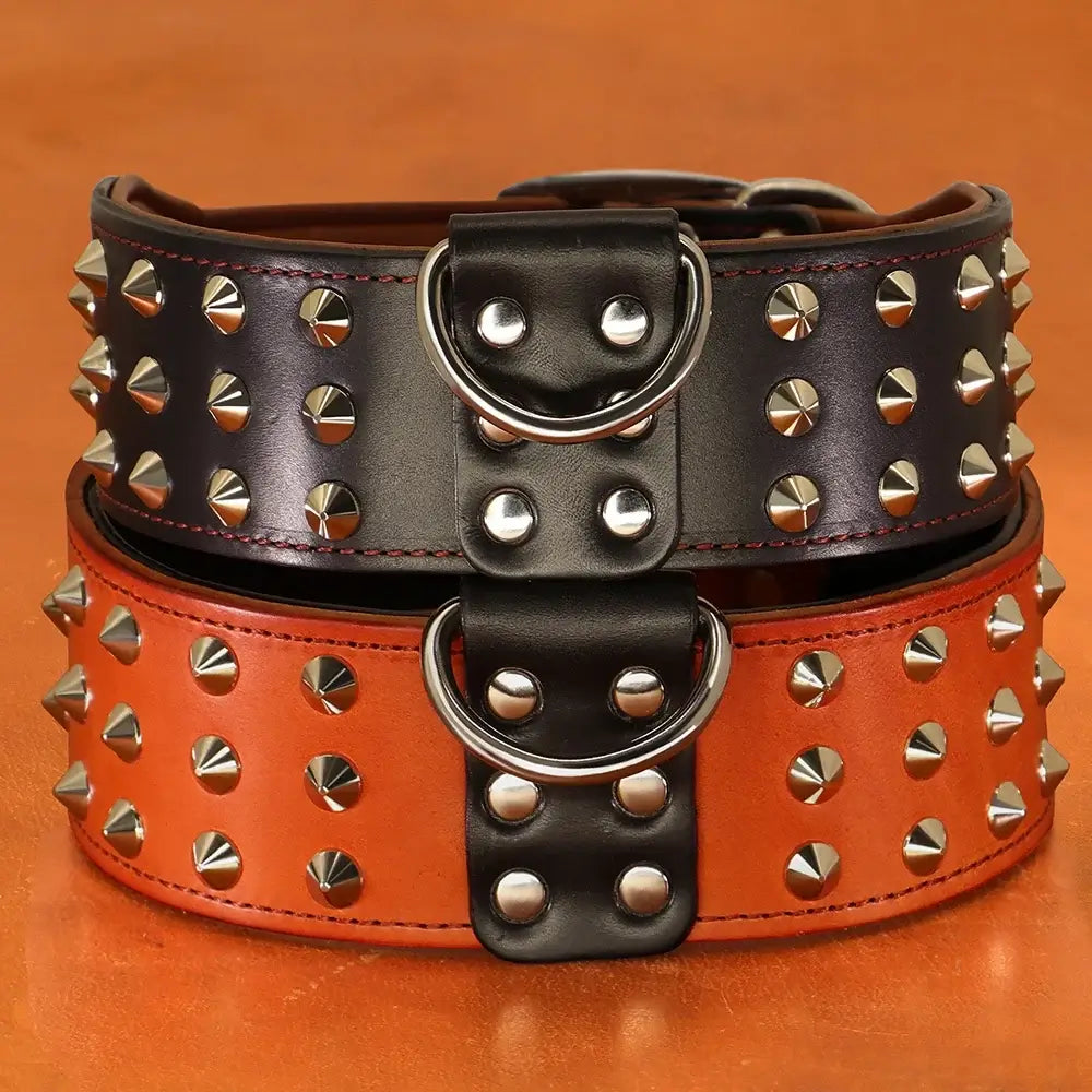 wide leather dog collar studded padded collar for medium large dogs, spiked Rottweiler and Pitbull anti-bite necklace