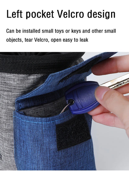 Velcro pocket on dog accessory bag with keys inside, close-up detail