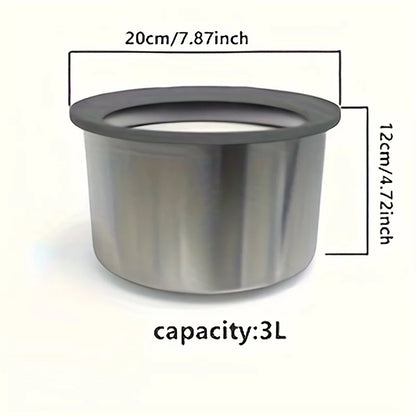 Stainless steel dog bowl with black rim, 3L capacity, 20cm diameter, 12cm height.