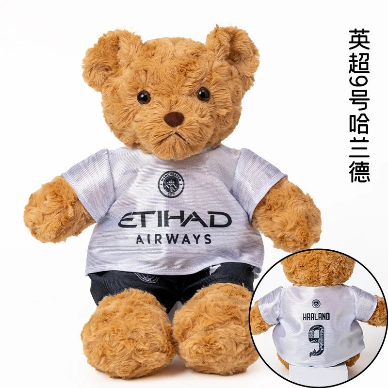 plush football player toy Haaland teddy bear doll in Manchester City kit, Etihad Airways shirt, 10 cm