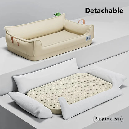 Orthopedic leather dog bed detachable rectangle pet sofa with non-slip bottom, waterproof and machine washable