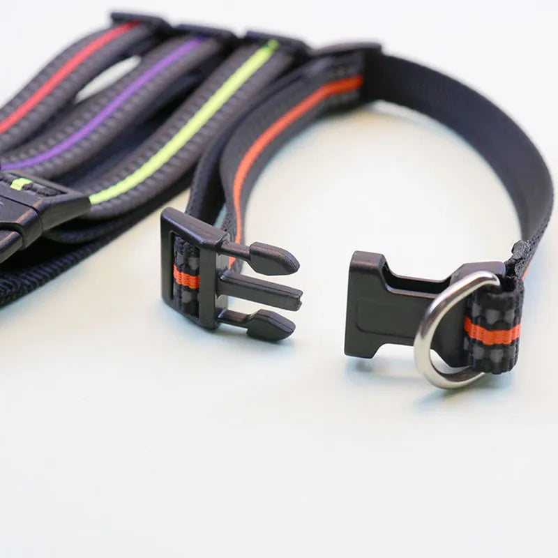 reflective dog collar nylon adjustable dog collar with quick-release buckle and metal ring for dog walking