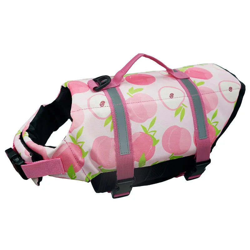 reflective adjustable dog life jacket pink floral swim vest with enhanced buoyancy for large dogs