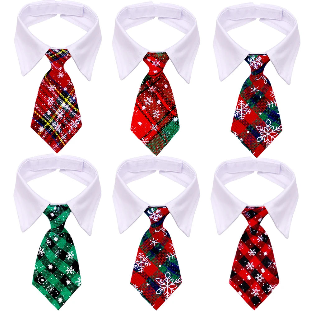 Christmas dog necktie plaid adjustable pet collar with festive bow tie for dogs, winter grooming accessory