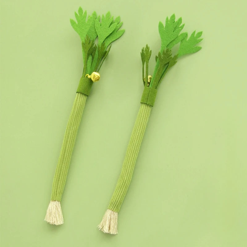 2pcs silver vine cat chew toy celery felt sticks with squeaky bell, bite-resistant teeth cleaning toy, ships from China