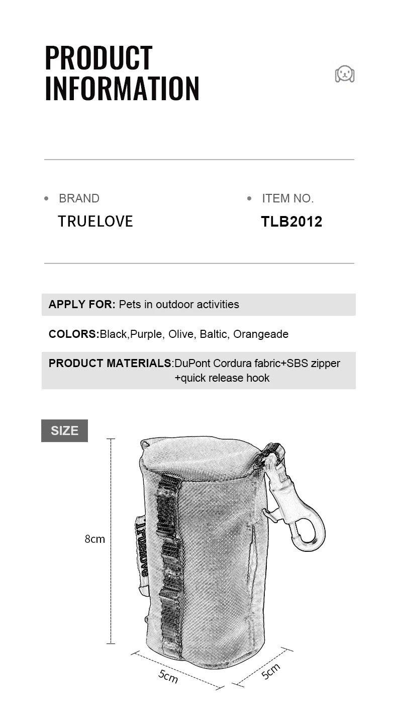 TrueLove dog poop bag holder with carabiner, durable nylon dispenser for all dog leashes, 8cm compact pet accessory
