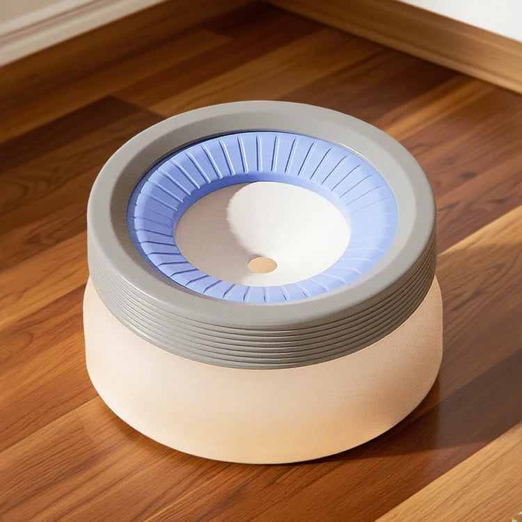 Modern dog feeding bowl with anti-spill design on wooden floor, pet accessory