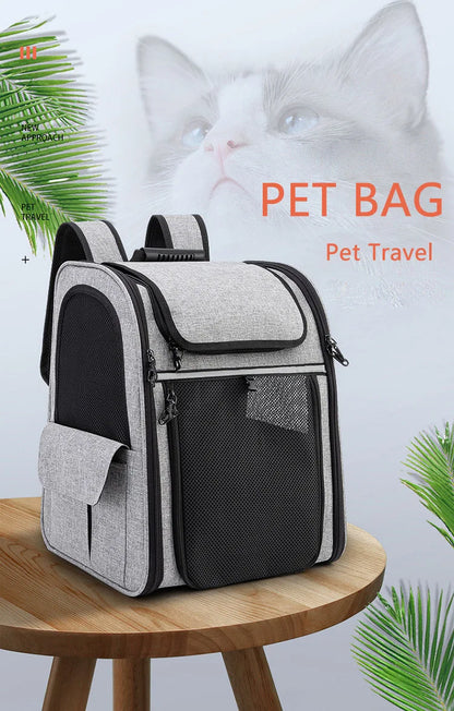expandable pet backpack carrier grey cat and dog travel bag with breathable mesh and foldable design