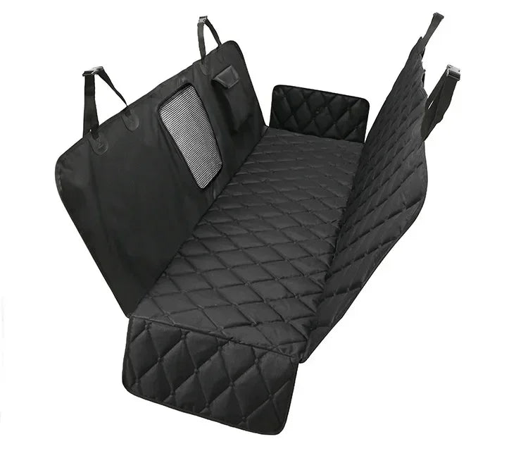 Waterproof dog car seat cover hammock for rear seat protection, quilted black pet car seat cover with side panels
