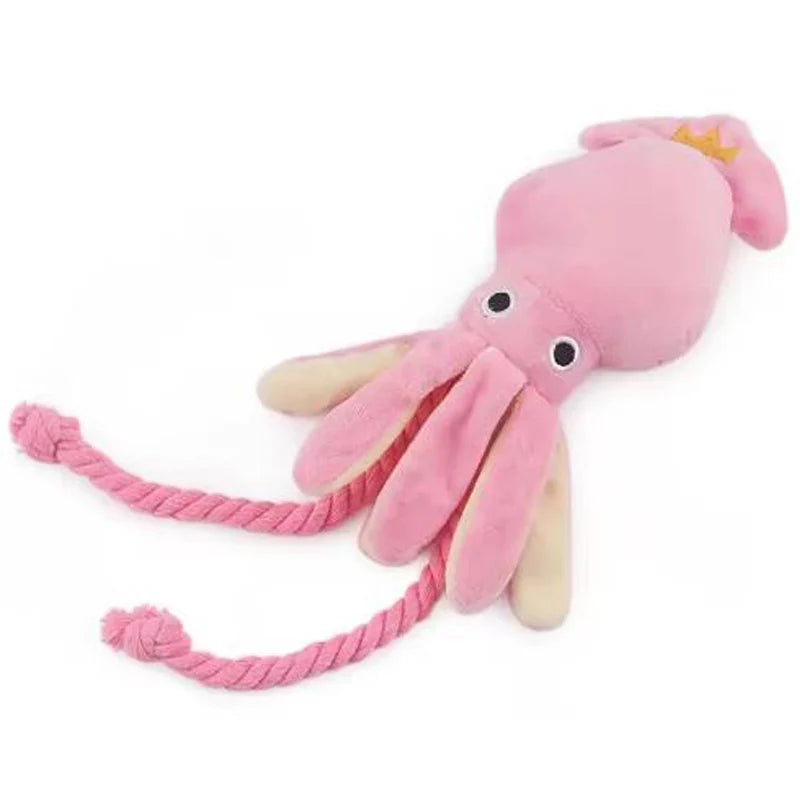 Pink interactive sound-emitting dog chew toy cotton rope octopus fleece plush teeth cleaning pet toy