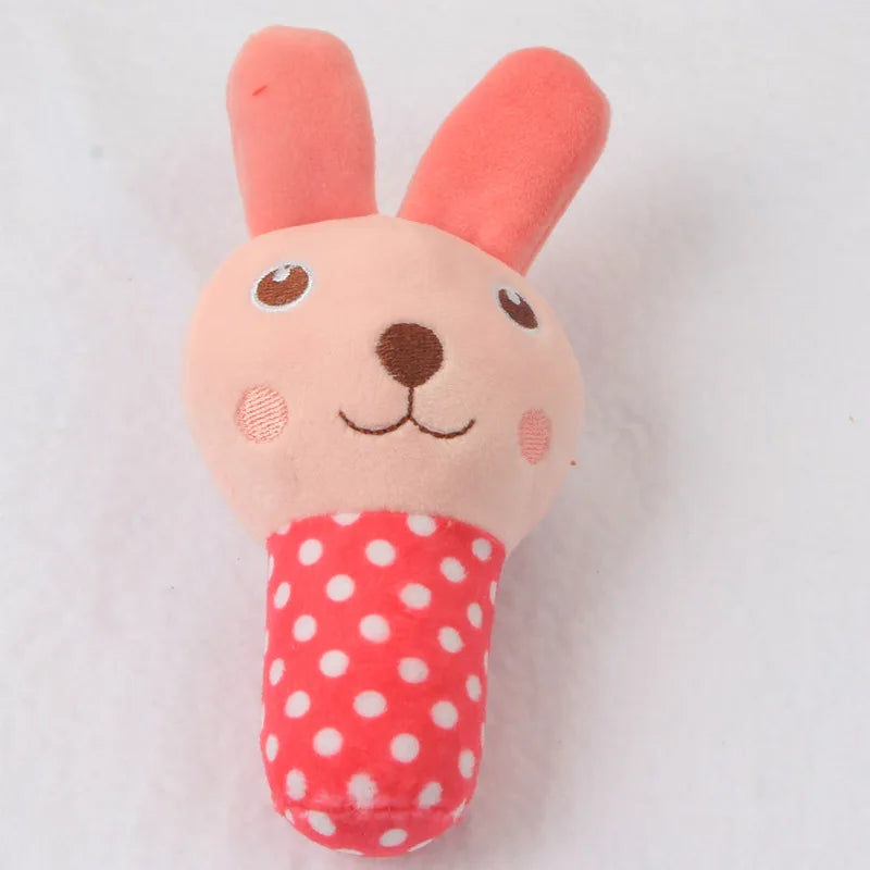 Plush squeaky dog chew toy bunny design in pink fleece with red polka dot body, color F, for small and medium dogs