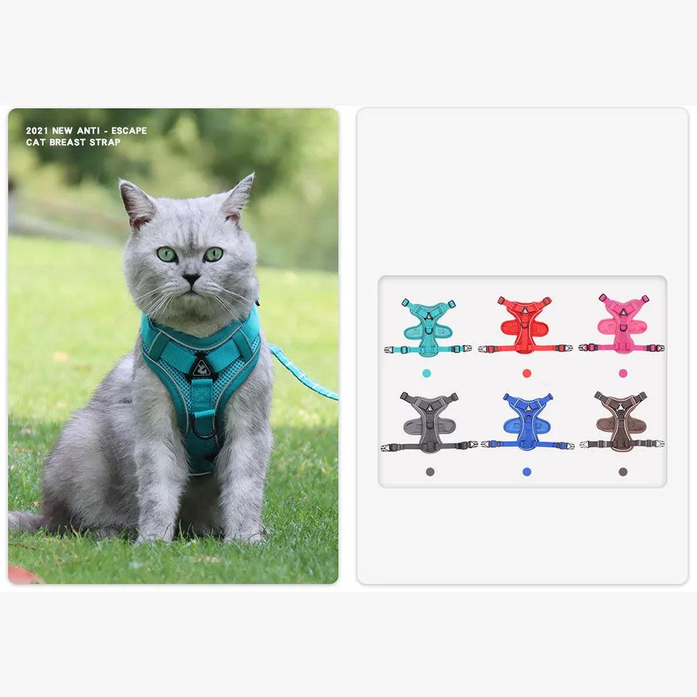 reflective cat harness and leash set for cats and small dogs, breathable mesh nylon harness with leash