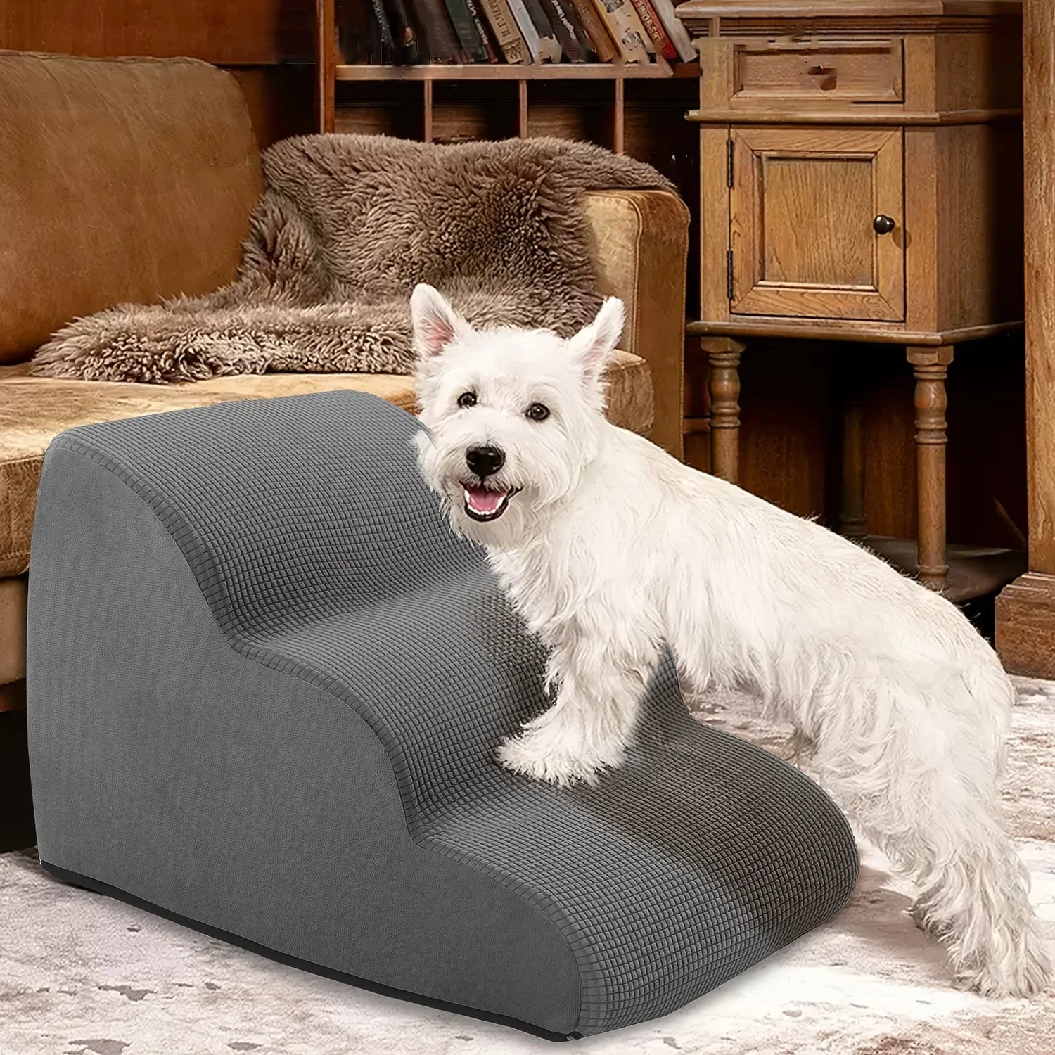 Orthopedic Dog Steps with Removable Covers Eco-PU Padding Non-Slip Diamond Treads 2/3/4 Tier Pet Stairs for Elderly Dogs.LABUBO.