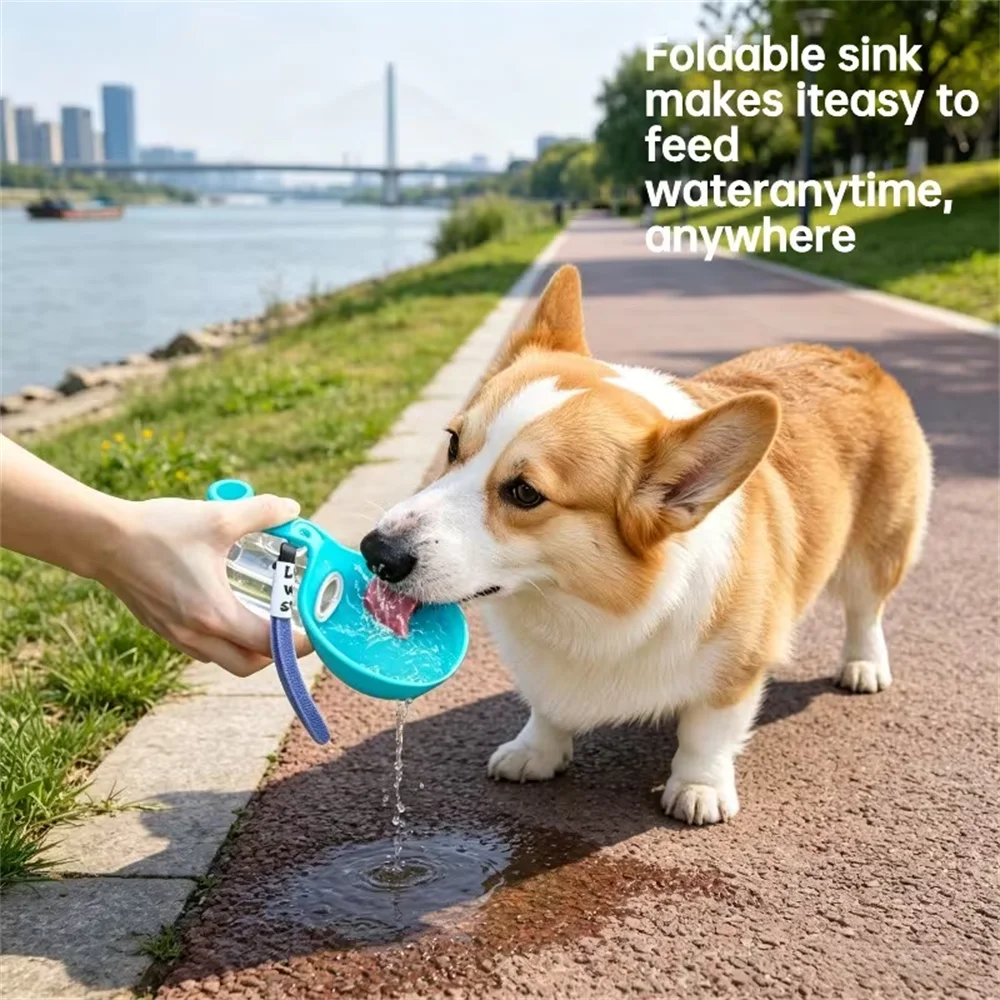 portable pet water bottle with foldable bowl for dogs drinking water on walks and travel