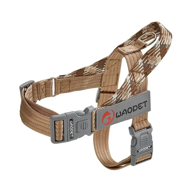Lustrous Brown no pull dog harness with reflective durable nylon, quick release buckle, and flat rope design for medium to large dogs